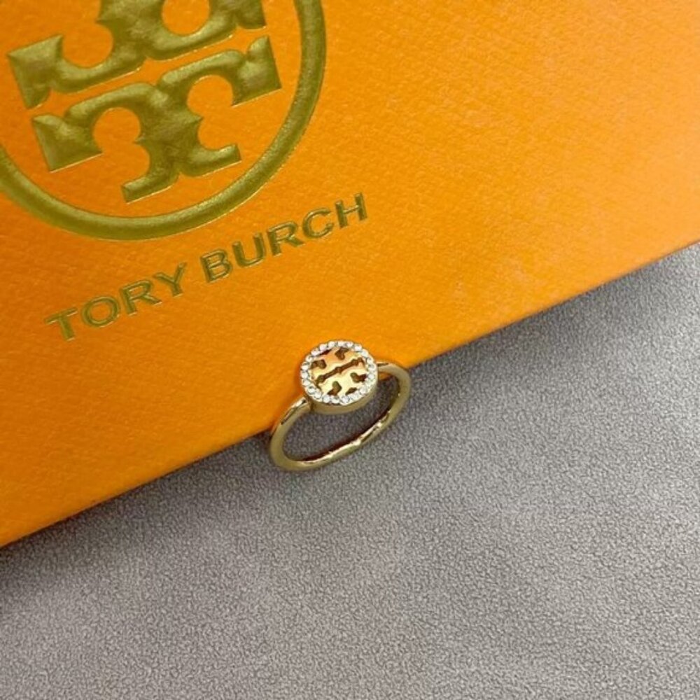 Tory Burch Miller Pavé Single Logo Delicate Ring (Brand New with Dust Bag)